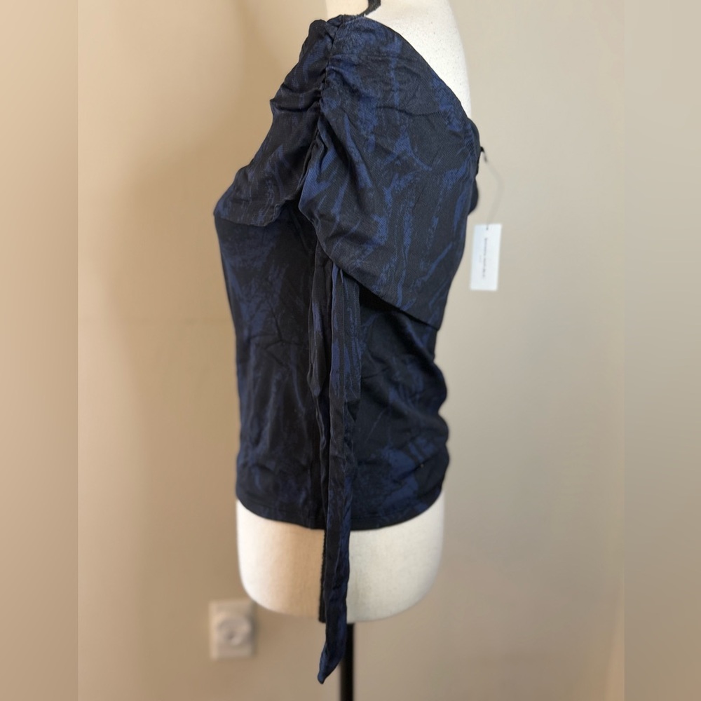 Banana Republic Factory off shoulder stretchy top black & blue SZ M - Picture 3 of 11